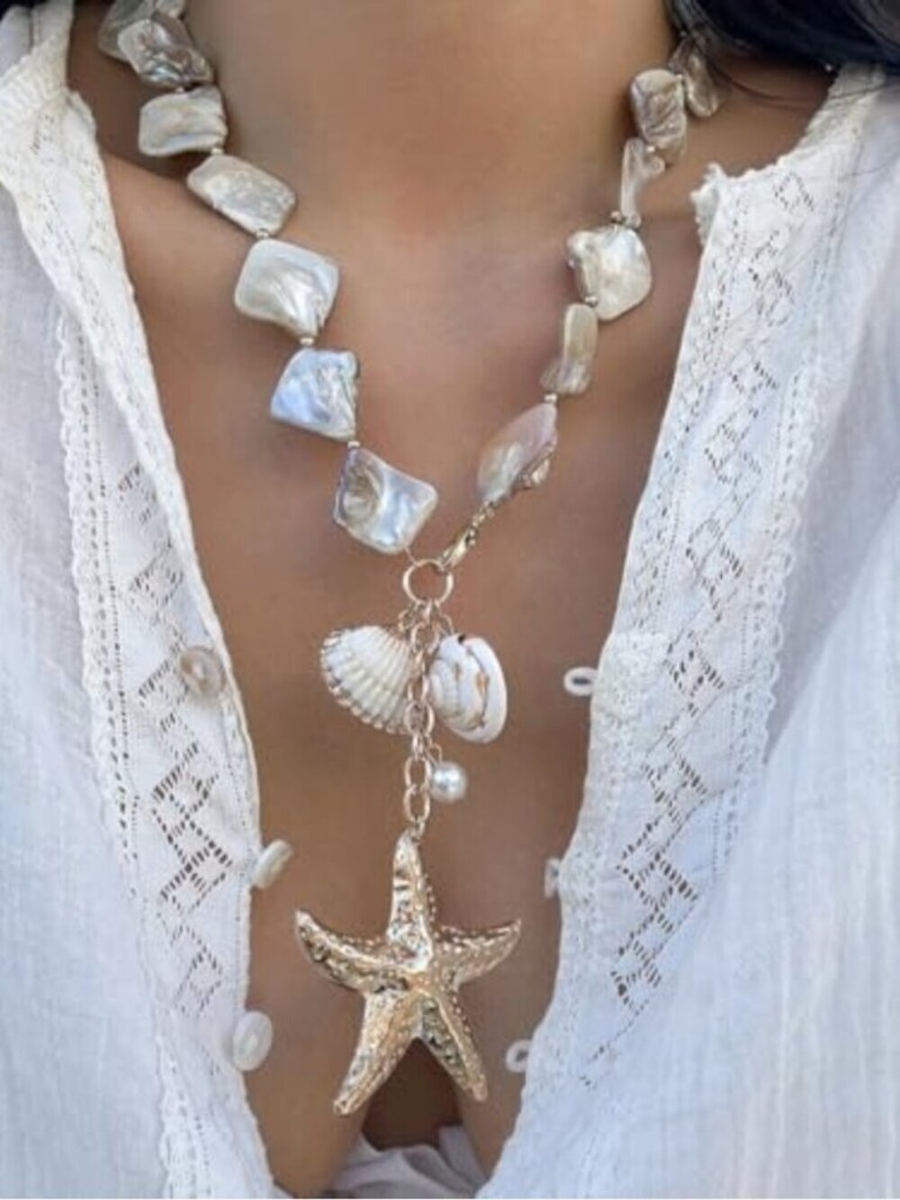 🆕 Gold Natural Seashell Choker Necklace for Women Shell Beaded Necklaces